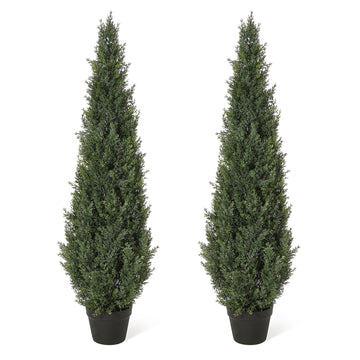 Garvee Artificial Cedar Topiary Trees for Home Decor, 4ft Fake Cypress Trees Potted Faux Evergreen Plants for Outdoor Indoor Front Porch Garden Set of 2