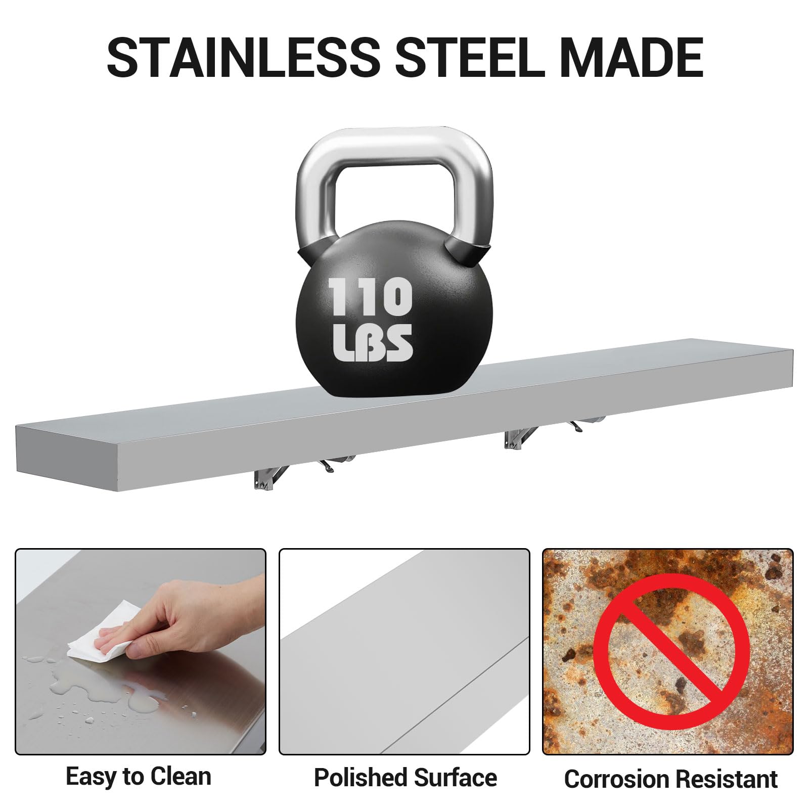 Garvee Concession Shelf 48 * 12 * 3inch - Stainless Steel Drop Down Folding Serving Food Shelf, Stand Serving for Concession Trailer Serving Window, for Food Truck, Grill Area, Restaurant, Garage