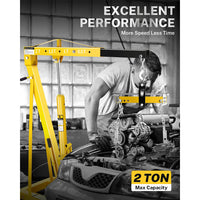 Garvee 2-Ton Hydraulic Engine Hoist Crane, 4400 lbs Folding Heavy-Duty Cherry Picker with Lever, 6 Locking Wheels, and 4 Boom Positions for Truck/SUV Engines, Garage, Workshop, and Industrial Lifting, Yellow