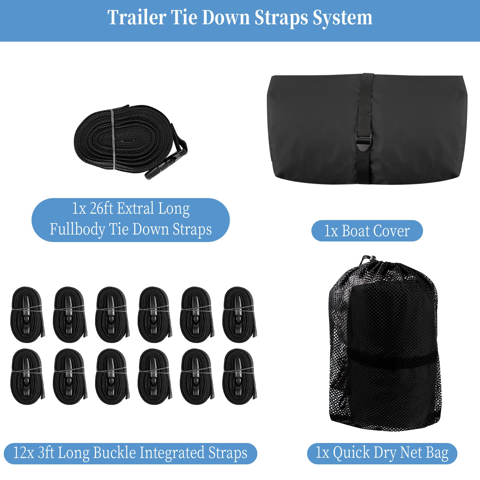 Garvee Heavy Duty 300D Marine Grade Waterproof Polyster Canvas,PU Waterproof Boat Cover,Fits 17-19ft V-Hull, Tri-Hull, Fishing Boat, Runabout, Bass Boat with Tightening Straps