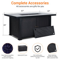 Garvee 57 Inch Gas Fire Pit Table, 50,000 Btu Outdoor Propane Fire Pit with Lid, Rain Cover, Volcanic Rocks, Rectangular Fire Table for Outside Garden, Patio, Yard, Metal Fence Surface