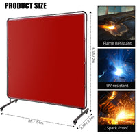 Garvee 8 X 6 FT Vinyl Welding Screen with Frame, Flame-Resistant PVC Welding Curtain with Lockable Swivel Wheels, Transparent Welding Screen Panel for Welding Safety, Red
