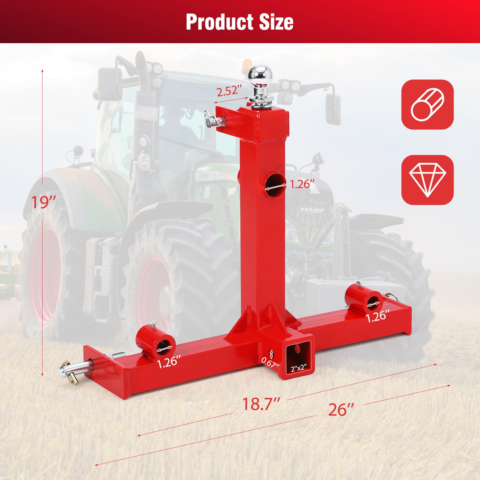 Garvee 3000lbs 3Pt Gooseneck Trailer Hitch, 2 Inch for Cat 1 Tractors