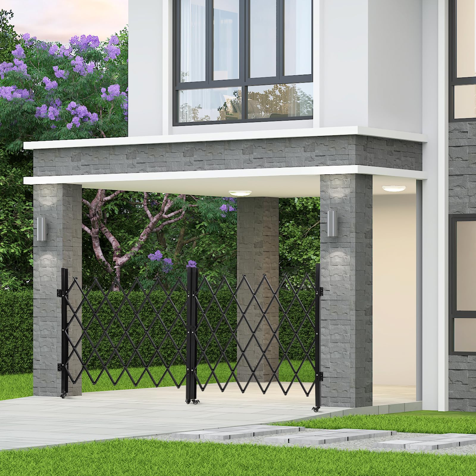 Garvee 10FT Industrial Metal Expandable Barricade，Retractable Traffic Fence with Casters, Portable Barricade Gate for Construction Area, Traffic Control, Cordon