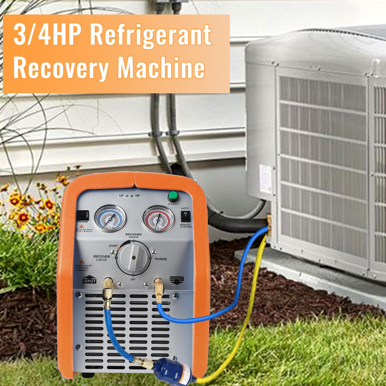 Garvee 120V Ac 60Hz 3/4 Horsepower Single Cylinder Portable Refrigerant Recovery Machine, Orange