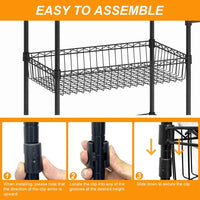 Garvee 3 Tier Rolling Cart, Metal Kitchen Cart On Wheels with Baskets, Wire Shelving Rolling Snack Storage Cart Utility Trolley with Handles for Kitchen Bathroom Office Laundry, Black