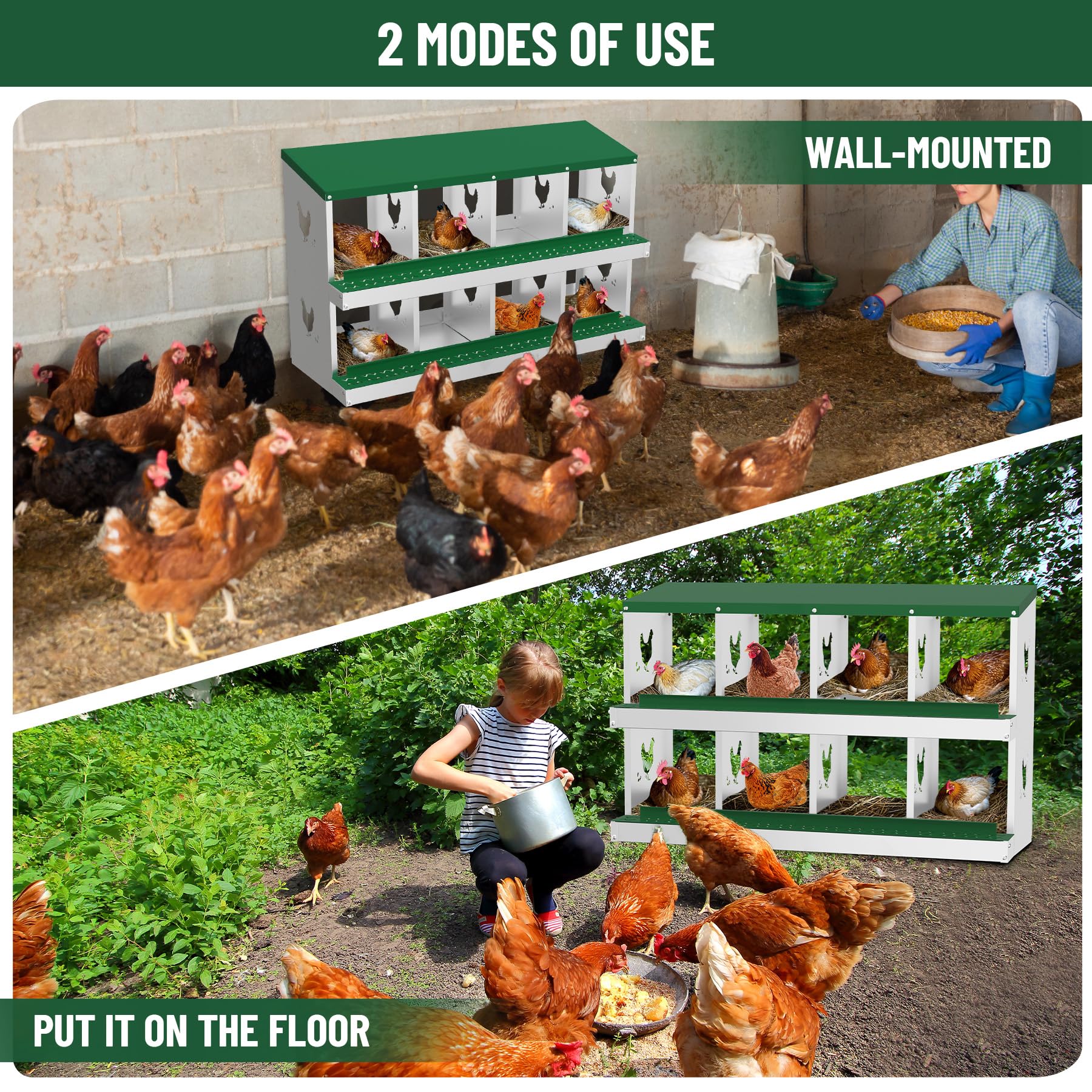 Garvee 8 Compartments Metal Chicken Nesting Boxes, Nesting Boxes, Chicken Laying Box with Roll Out Egg Collection with Vented Holes