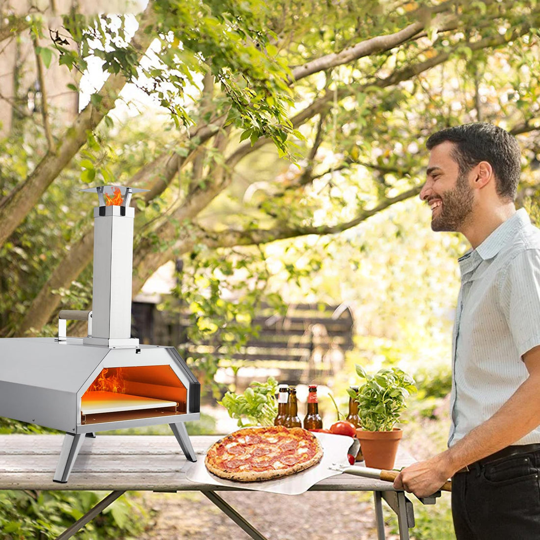 Garvee Pizza Ovens Wood Pellet 12" Portable Pizza Oven Outdoor, Stainless Steel Pizza Oven Cooking Pizza Maker for Charcoal Grill On Backyard Camping Party