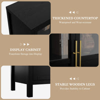 Garvee Sideboard Buffet Cabinet with 4 Glass Doors, 55" Large Buffet Cabinet with Storage, Modern Farmhouse Storage Cabinet Table for Kitchen Dining Room, Living Room, Black