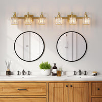 Garvee Bathroom Vanity Light Fixtures Modern Crystal Vanity Light Fixtures Over Mirror，3 Light Modern Crystal Wall Lighting with Square Shade（Gold