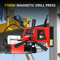 GARVEE Mag Drill Press, 1300W 1.6 in Boring Diameter, 810RPM 2922 lbff/13000N Electric Magnetic Drill with 11Pcs Drill Bits,Overload Protection for Industrial Home Improvement Power Magnetic Drill Presses