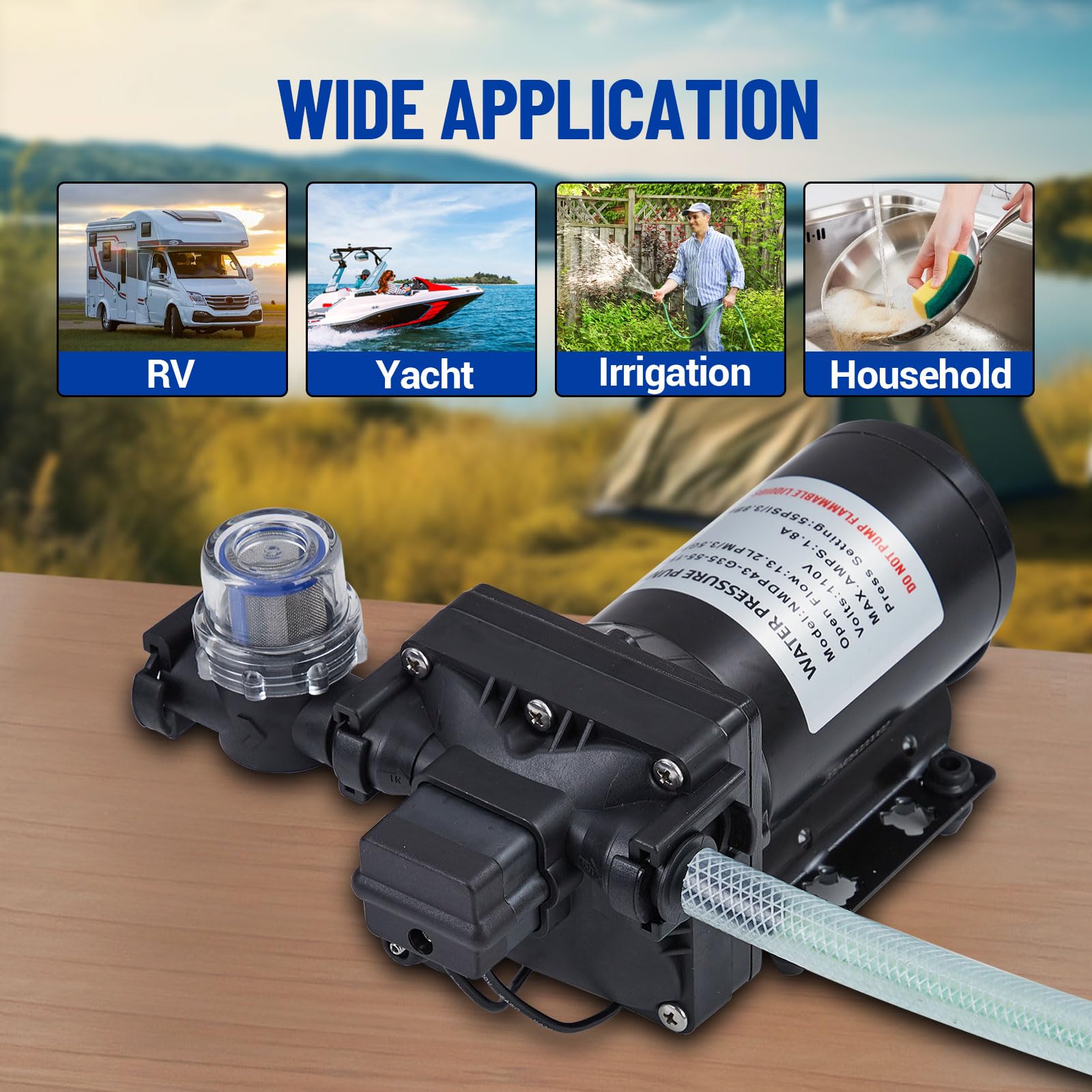 Garvee Water Pressure Booster Pump 110V AC 3.5GPM 55PSI On Demand Water Diaphragm Pump with 124Ft Head Lift, Self-Priming RV Fresh Water Pump with Pressure Switch for Home Marine Yacht Garden Hose