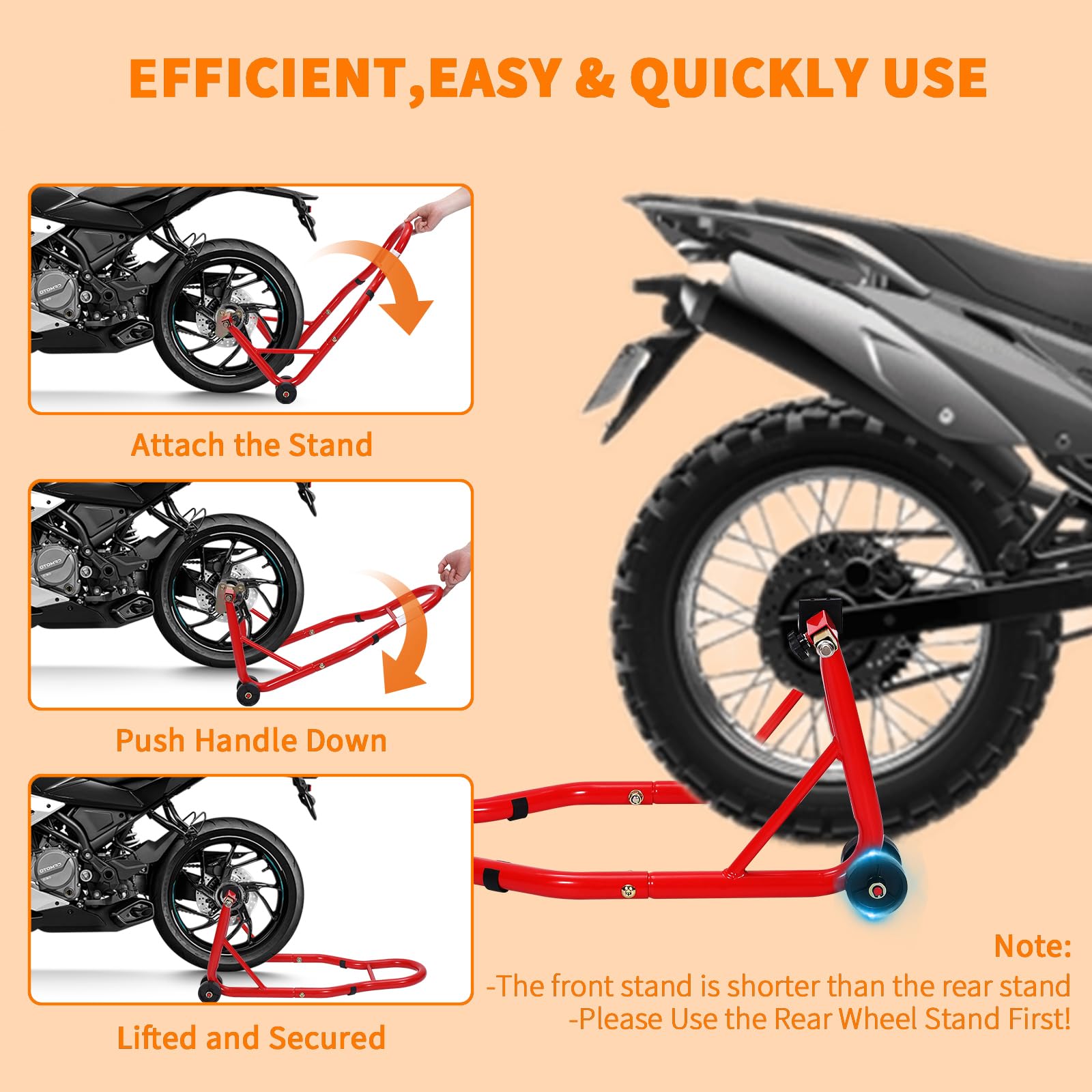 Garvee Heavy Duty Motorcycle Stand Lift 900 lbs Capacity Adjustable Steel Frame Front & Rear Combo Universal Fit for Repairs Maintenance Storage