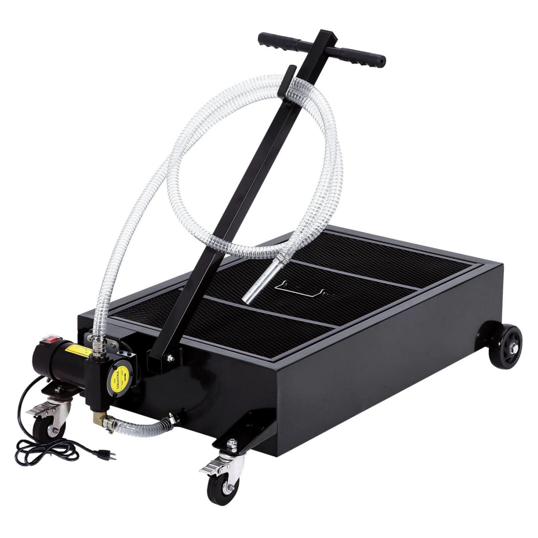 Garvee 25 Gallon Oil Drain Pan with 110V Electric Pump, 8FT Hose, Folding Handle, Carbon Steel, Wheels, for Cars, SUVs, Trucks, Buses, RVs