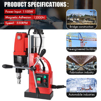 Garvee 1100W Mag Drill Press , 1.57 in Boring Diameter, 580 RPM 2922lbf Magnetic Adhesion for Industrial Home Steel Fabrication