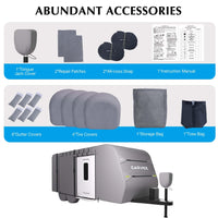 Garvee RV Cover, 27-30FT Travel Trailer Cover, Anti-UV and Waterproof with Windproof Straps, Tire Covers, Gutter & Tongue Jack Covers, and Adhesive Repair Patches for Motorhomes