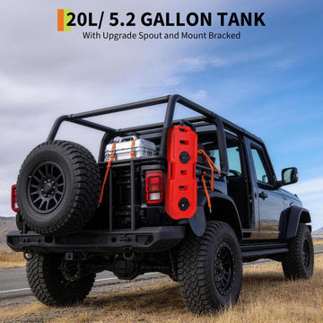 Garvee Heavy-Duty 20L Portable Gas Can for Car, Motorcycle, ATV, UTV – HDPE Fuel Tank with Locking Mounting Bracket, Key Lock, U-Bolt for 1" Tube – Off-Road, US Market, Lockable
