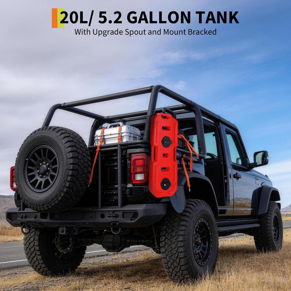 Garvee Heavy-Duty 20L Portable Gas Can for Car, Motorcycle, ATV, UTV – HDPE Fuel Tank with Locking Mounting Bracket, Key Lock, U-Bolt for 1" Tube – Off-Road, US Market, Lockable