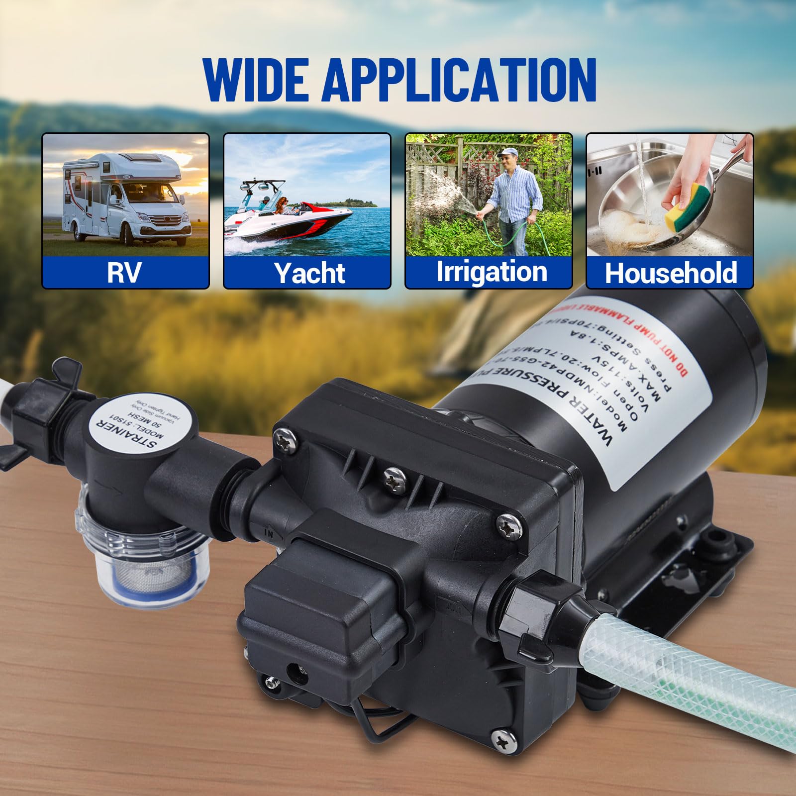 Garvee Water Pressure Booster Pump 115V AC 5GPM 55PSI On Demand Water Diaphragm Pump with 125Ft Head Lift, Self-Priming RV Fresh Water Pump with Pressure Switch for Home Marine Yacht Garden Hose