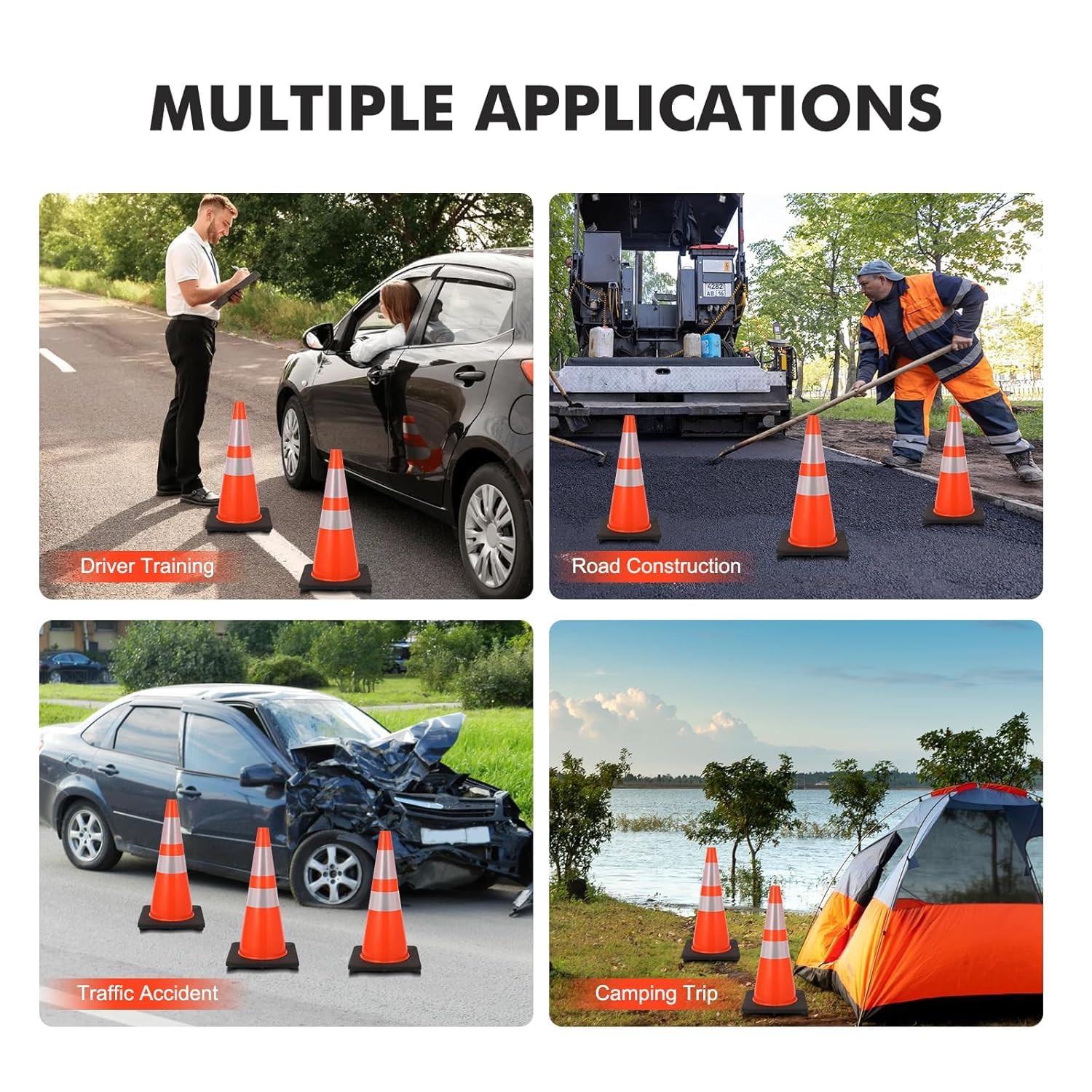 Garvee 6 Pack 28 inch Traffic Safety Cones, PVC Safety Traffic Cone with Reflective Collar, Orange Traffic Cones for Traffic Control, Driving Training, Parking Lots