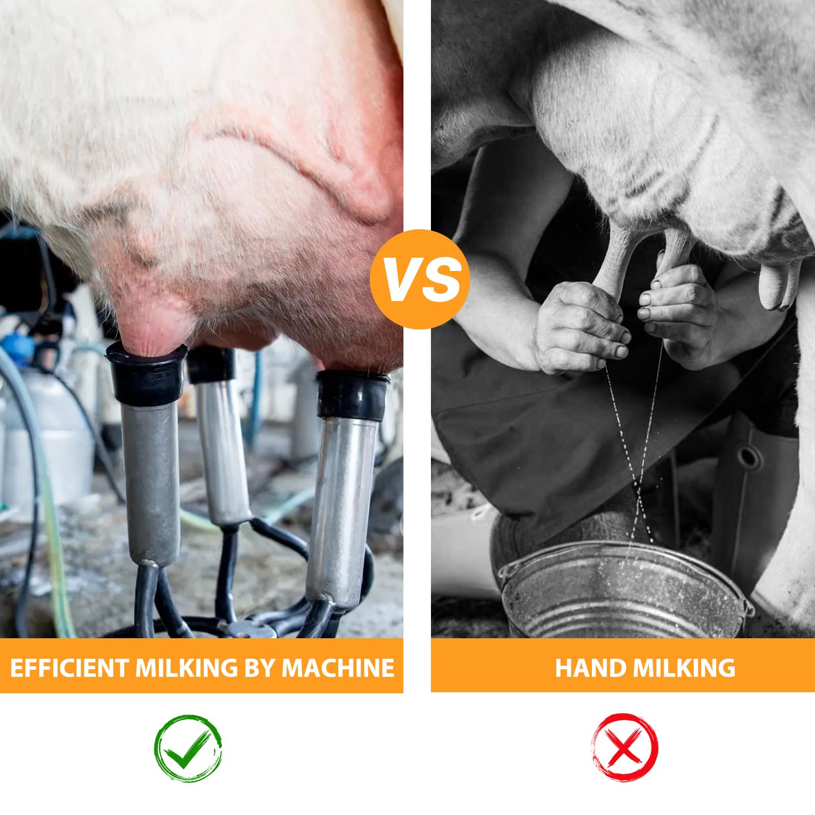 Garvee 6.6 Gal/25L Portable Cow Milking Machine, Electric Milking Machine with 304 Stainless Steel Bucket, Automatic Pulsation Vacuum Milker with Food-Grade Silicone Cups and Tubes, for Cows and Goats