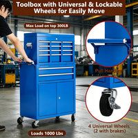 Garvee 8-Drawer Rolling Tool Chest 2-in-1 High Capacity Tool Storage with Locking System Wheels and Liners for Garage Workshop, Blue