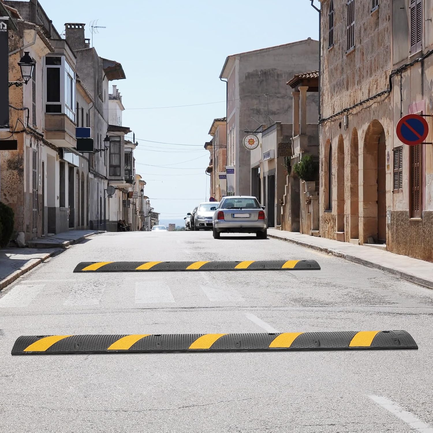 Garvee 2PCS 6FT Rubber Speed Bump,25000 lbs Load Capacity Cable Protector Ramp with 2 Channe,Traffic Speed Humps for Home Garage Asphalt Concrete Gravel Driveway