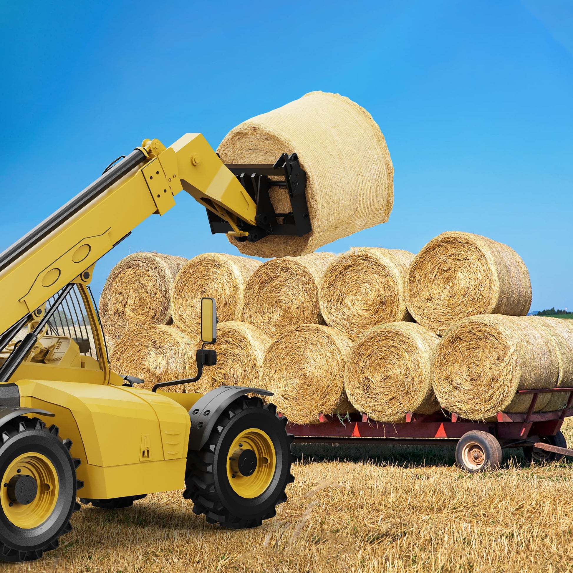 Garvee 49" Hay Spear Bale Spear, 4500lbs Capacity Heavy Duty Quick Attach Square Hay Bale Spears 1 3/4" Wide, Hay Bale Spike with Hex Nut & Sleeve, for Buckets Tractors Loaders