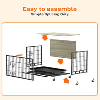 Garvee Dog Crate Furniture, 38.6" Dog Kennel Indoor Double Doors Wooden Dog Cage Crate with Pull-Out Tray & Removable Wheels, Decorative End Table Pet House Chew-Resistant for Large Dog, Grey
