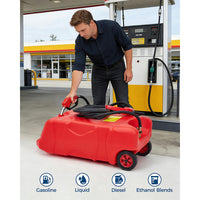 Garvee Upgraded 16 Gallon Gas Tank, Heavy-Duty Fuel Can with Manual Transfer Pump, 10FT Hose, and Casters, Leak-Proof Portable Gas Container for Lawn Mowers, Tractors, Boats, and Snow Blowers, Red