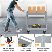 Garvee 2 Tier Rolling Tool Cart,330 Lbs Metal Heavy Duty Utility Cart On Wheels,2 Shelf Steel Utility Cart, Tool Storage Organizer for Mechanic, Garage, Workshop, Warehouse & Repair Shop