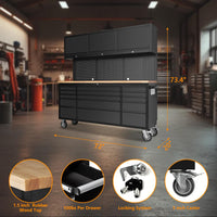 Garvee 15-Drawer Large Rolling Tool Chest, 72" x 20" Mobile Tool Storage Cabinet with 3 Up Top Cabinet & Pegboard, Wheels, Garage Tool Box Organizer with Anti-Slip Liner for Warehouse, Repair Shop