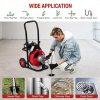 Garvee Auto Feed 75 FT x 1/2 Inch Drain Cleaner Machine with 370W Motor, Portable Sewer Snake Auger with 8 Cutters & Air-activated Foot Switch, Fits 1" to 4" Pipes, Black & Red