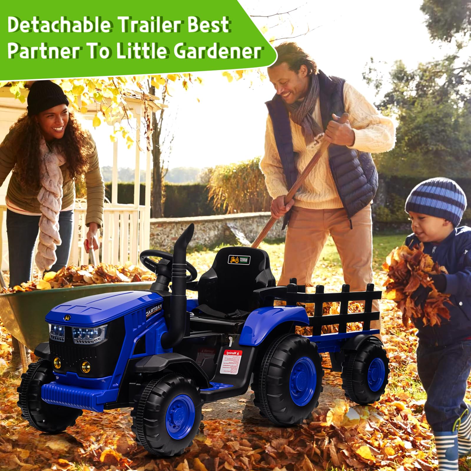 Garvee Ride - P Series: 12V Remote Control Tractor for Kids with 7-LED & Safety Belt - Blue