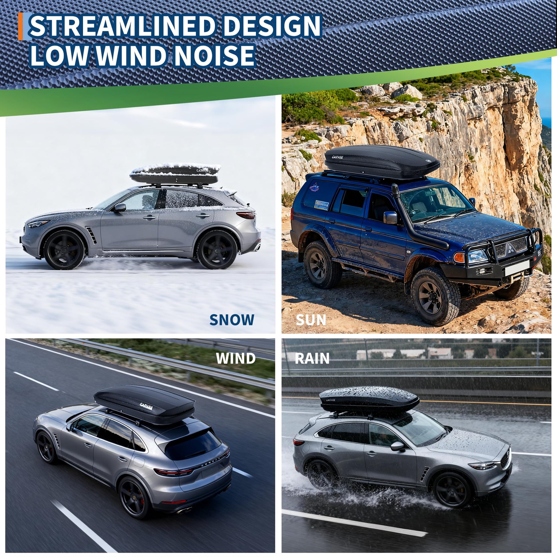 Garvee Rooftop Cargo Box Carrier, Dual-Side Opening Hard-Shell Roof Mount with 12 Cubic Feet Storage, 165 lbs Capacity, Secure Straps & Keys for Travel, Black