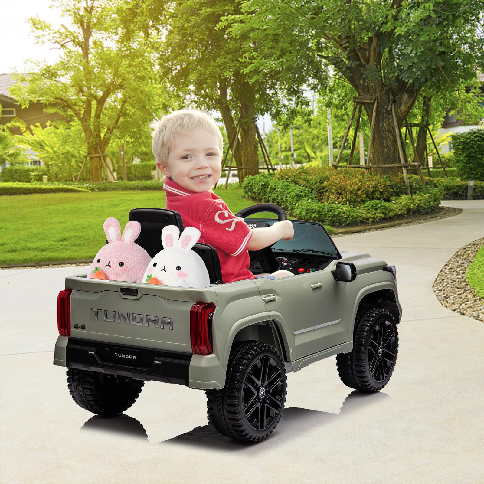 Garvee Ride - P Series: 12V Ride on Car For Kids Age 3+ , Licensed Toyota, with Remote Control, MP3, LED Lights, Suspension System, Double Doors, Safety Belt, Ride On Toys for Boys Girls - Green