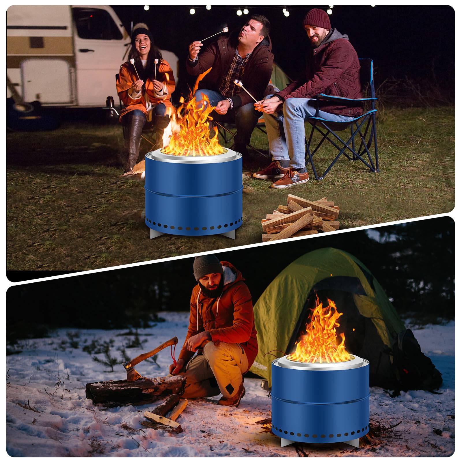 Garvee 20 Inch Portable Smokeless Firepit with Stand, Bonfire Wood Burning Fire Pit for Camping & Picnic Outside, Stainless Steel Large Fire Pit with Carry Bag, Split Structure