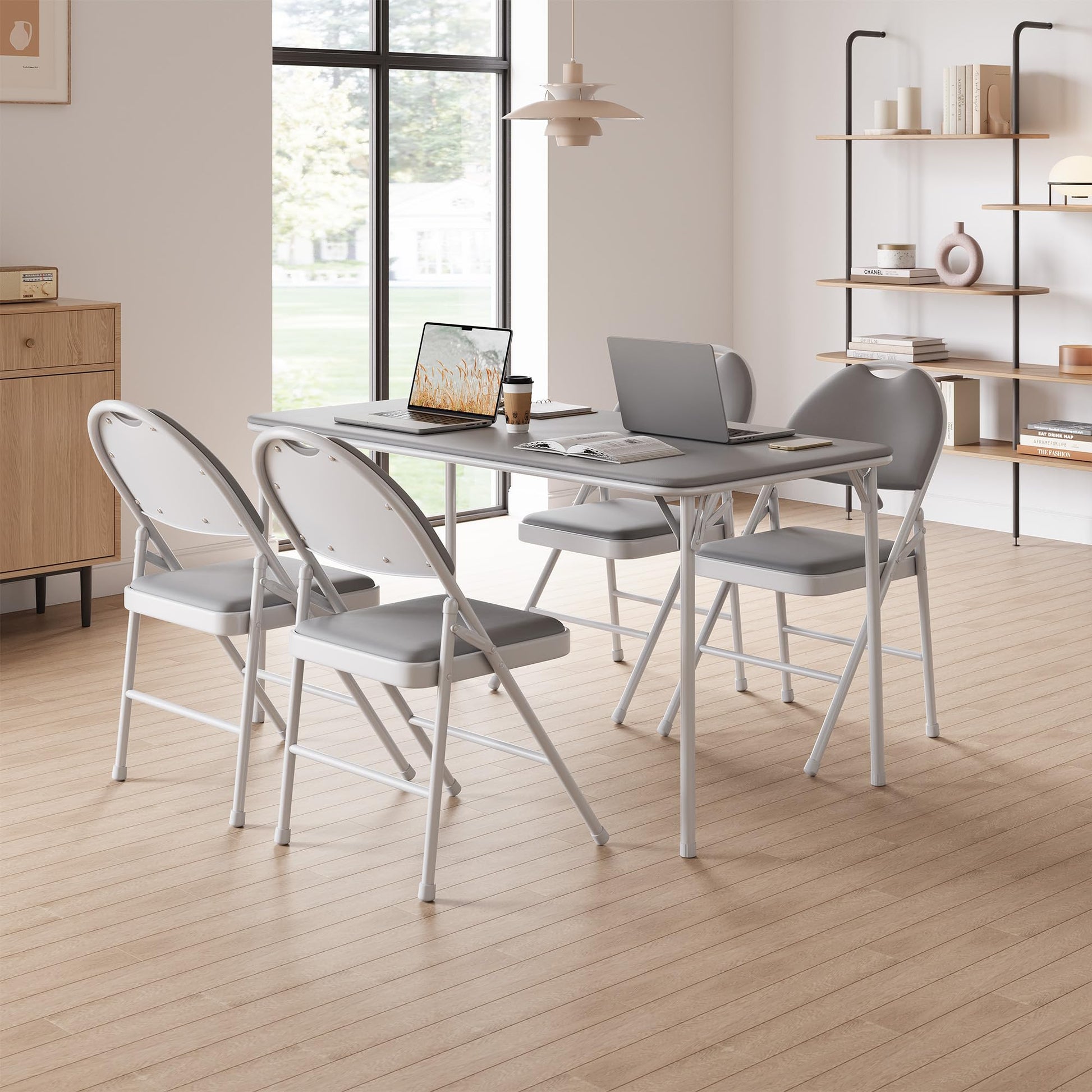 Garvee 4 Pack Folding Chairs, Portable Metal Frame Padded Folding Chair, Foldable Chairs with PU Leather Cushion and Back for Guests Kitchen Office Events Wedding Party, Grey