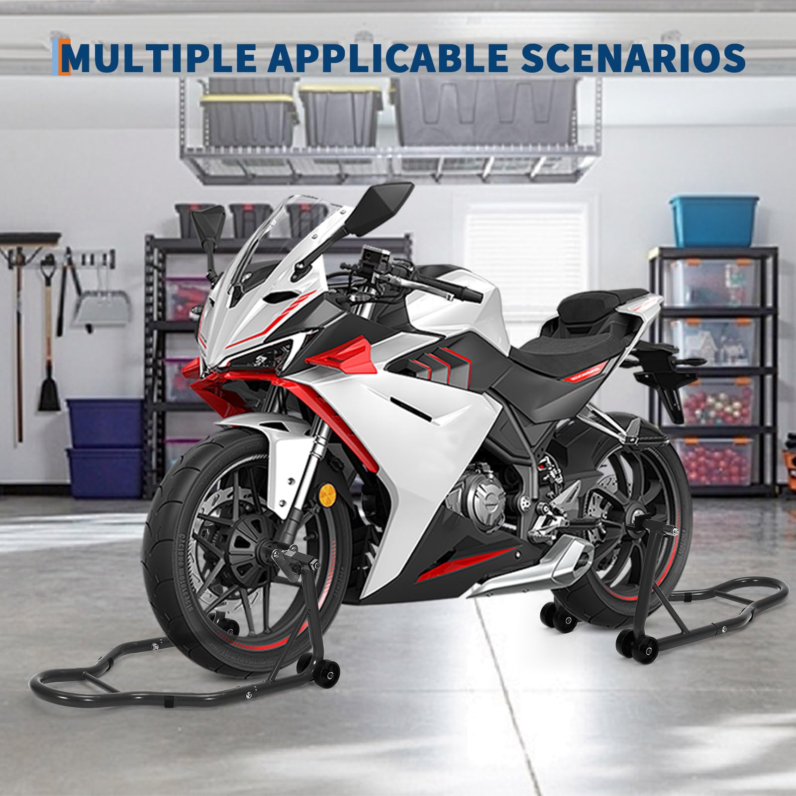 Garvee Motorcycle Stand Lift 900Lbs Capacity Adjustable Front & Rear Combo Steel Frame Powder-Coated Durable Universal Fit Maintenance Use