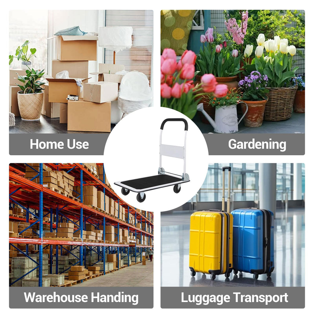 Garvee Platform Truck Cart 330 LBS Load Capacity, Foldable Steel Hand Push Dolly with 4" Rubber Wheels, Heavy Duty Flatbed Hand Cart 29" x 19" for Loading and Moving, Home Office Warehouse