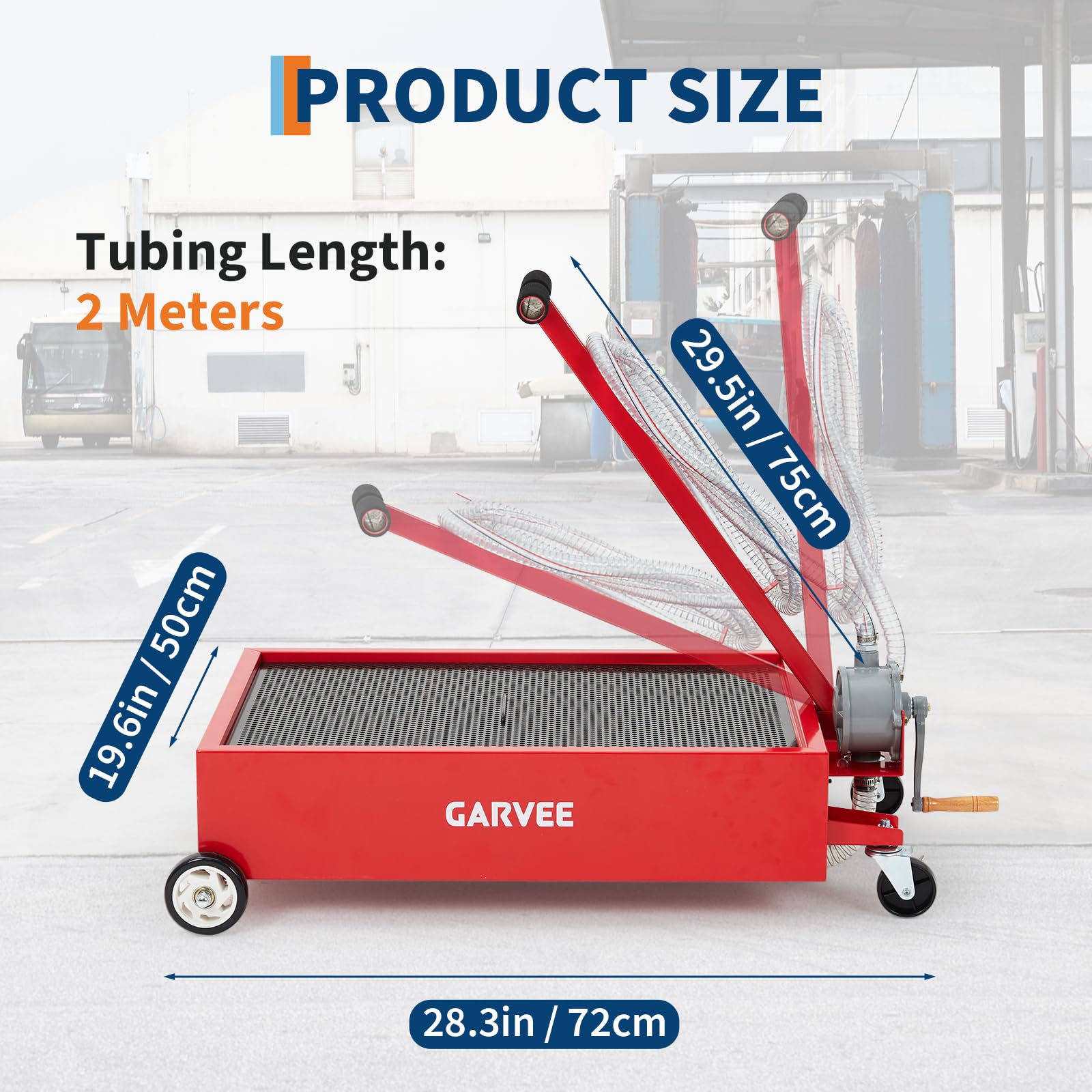 Garvee 15 Gallon Oil Drain Pan, 57L Low Profile Tank with 8FT Hose, Pump, Swivel Casters, Foldable Handle, for Car, SUV, Truck Oil Change, Red