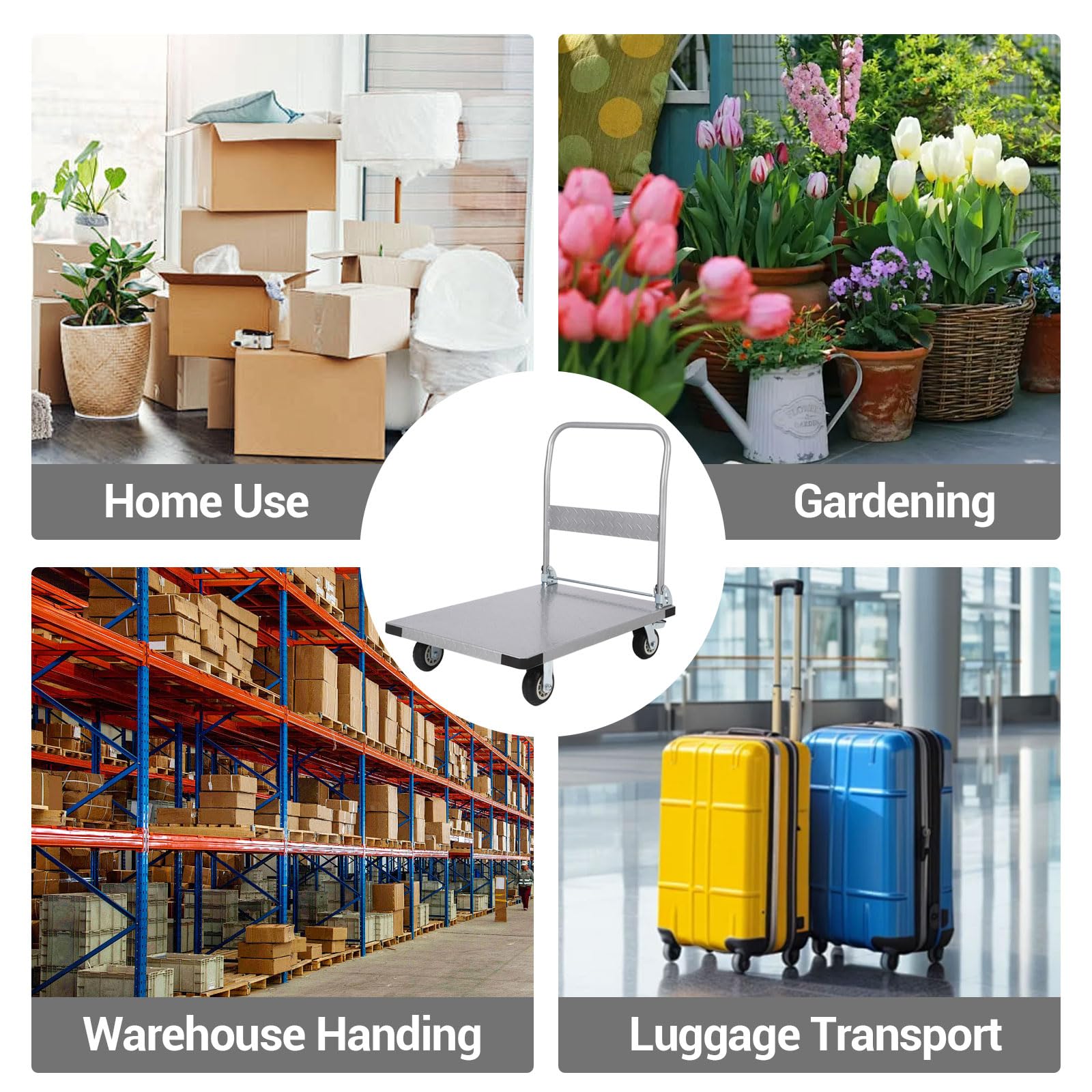 Garvee Platform Truck Cart 2000 LBS Load Capacity, Foldable Steel Hand Push Dolly with 6" TPR Brake Wheels, Heavy Duty Flatbed Hand Cart 36" x 24" for Loading and Moving, Home Office Warehouse