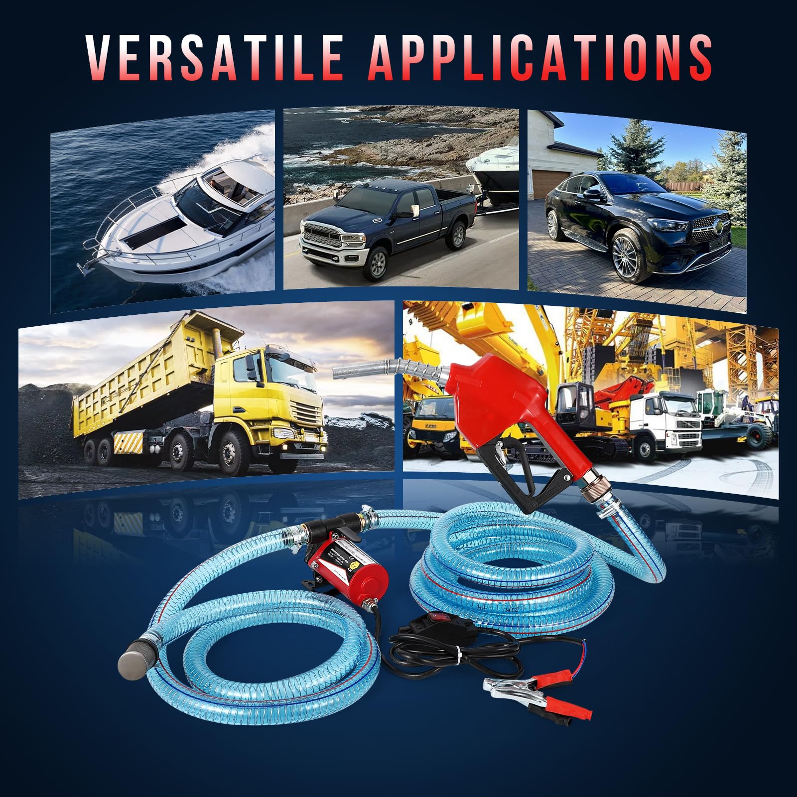 Garvee Fuel Transfer Pump DC 12V Diesel Transfer Pump with Nozzle Hose Cast Iron Gasoline Transfer Pump, 8GPM, Overheating Stability, Applicable to Gasoline, Diesel, Clear