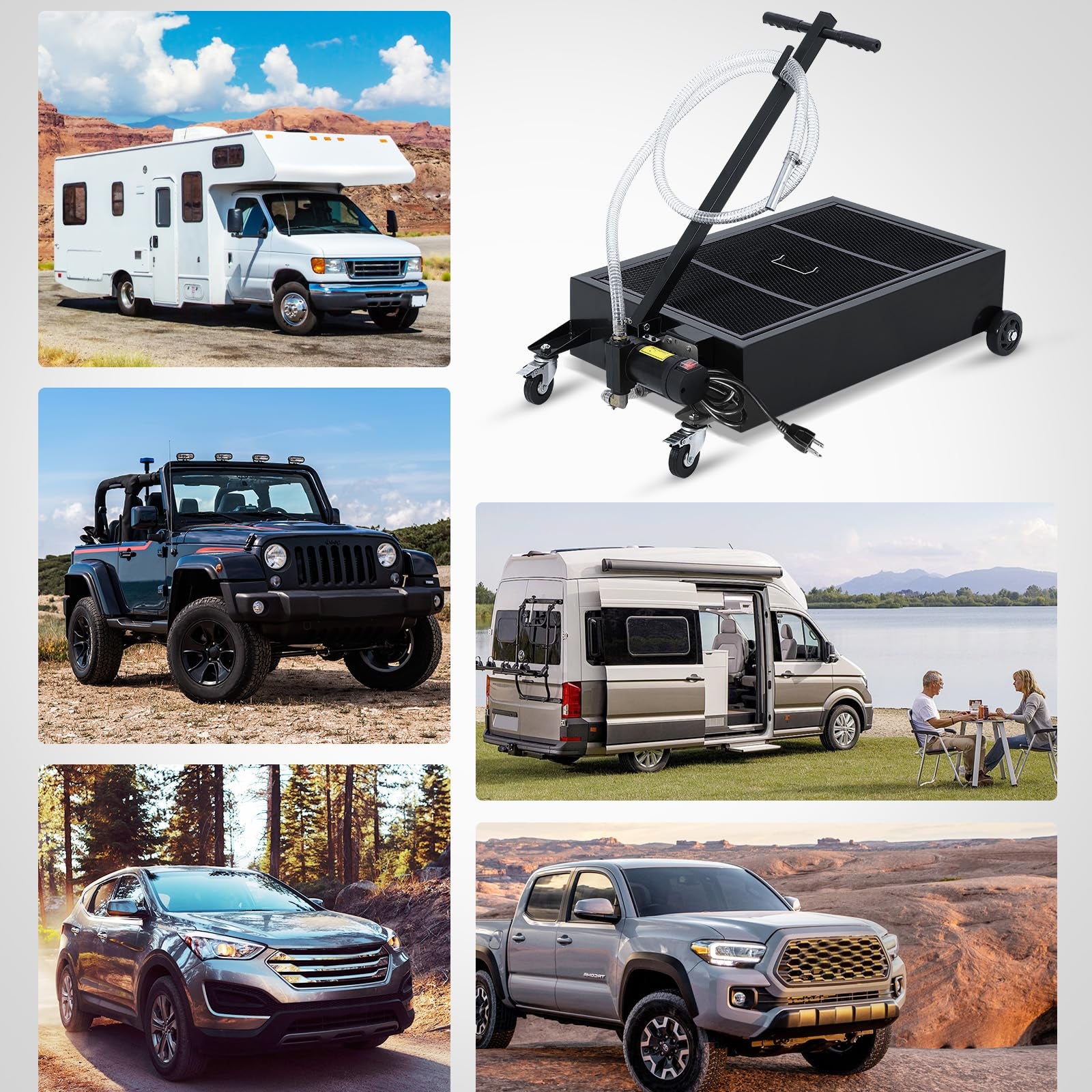 Garvee 20 Gallon Oil Drain Pan with 110V Electric Pump, 8FT Hose, Folding Handle, Carbon Steel, Wheels, for Cars, SUVs, Trucks, Buses, RVs