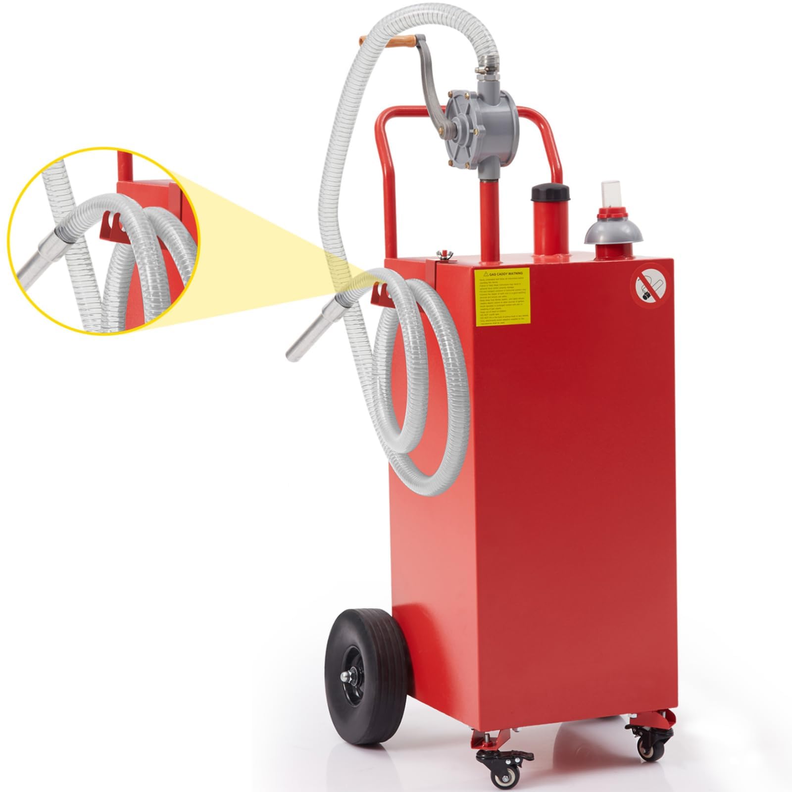 Garvee 40-Gallon Fuel Caddy - Portable Polyethylene Gasoline and Diesel Tank with Manual Rotary Pump, 360° Swivel Connector, 4 Wheels, and Side Hook for Cars and Boats, Red