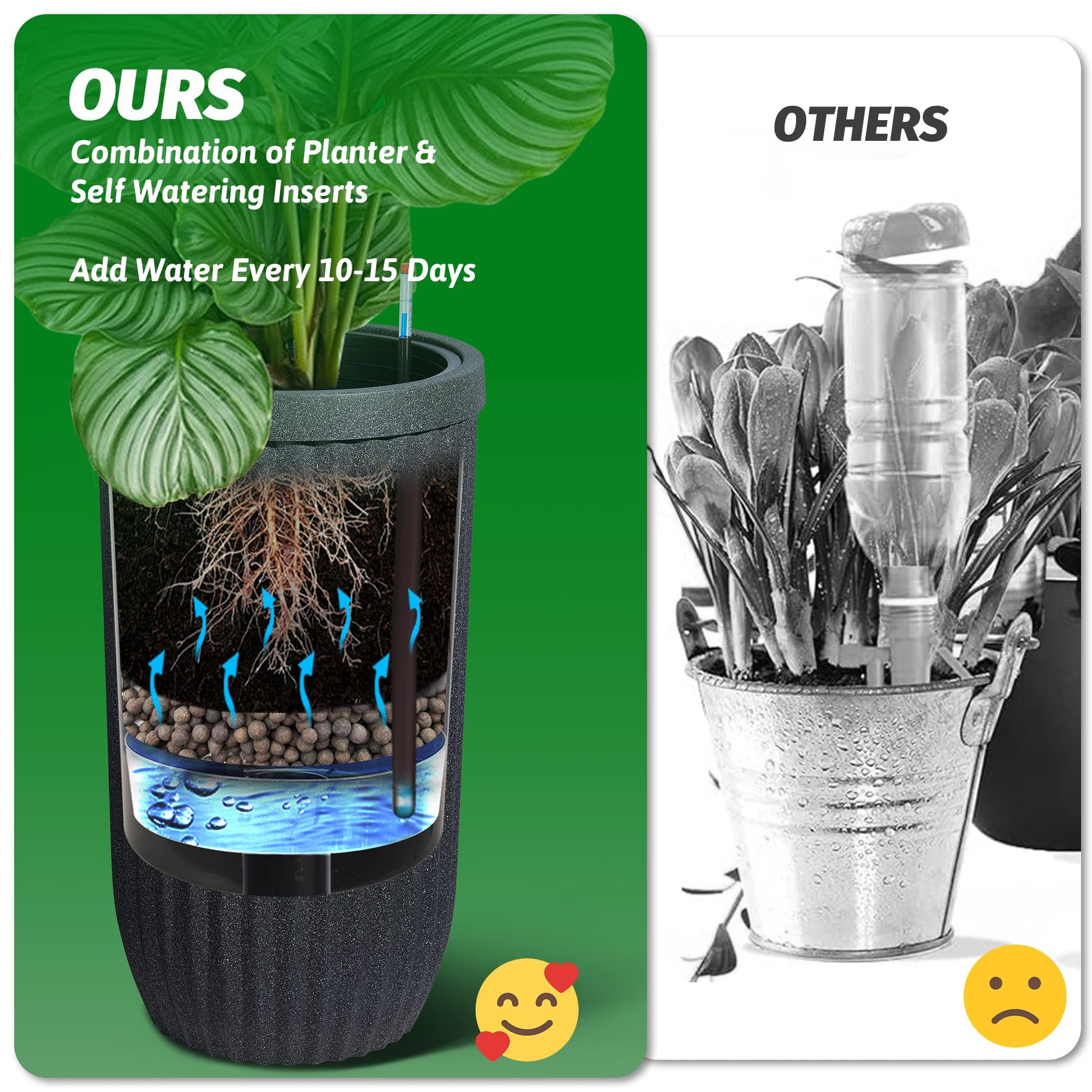 Garvee 31" Tall Black Planter with Water Level Monitor, Self-Watering System & Wheels - Medium Flower Pot for Living Room, Office, Patio & Garden