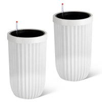 Garvee 23 Inch Tall Planters Set of 2, Self Watering Pots with a Water Level Monitor and Hidden Wheels, Ideal for Living Room, Bedroom, Office, Patio, Porch, Garden, Commercial Places, White
