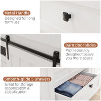 Garvee Farmhouse Buffet Cabinet, Kitchen Sideboard with Sliding Barn Doors, 5 Drawers, Wooden Storage Cabinet, Coffee Bar Station for Kitchen, Living Room, Dining Room, White