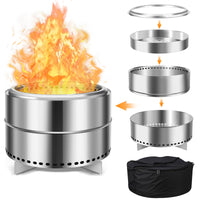 Garvee 27" Portable Smokeless Firepit with Stand - Stainless Steel Wood Burning Bonfire Fire Pit for Camping & Picnic, Large with Carry Bag & Split Structure