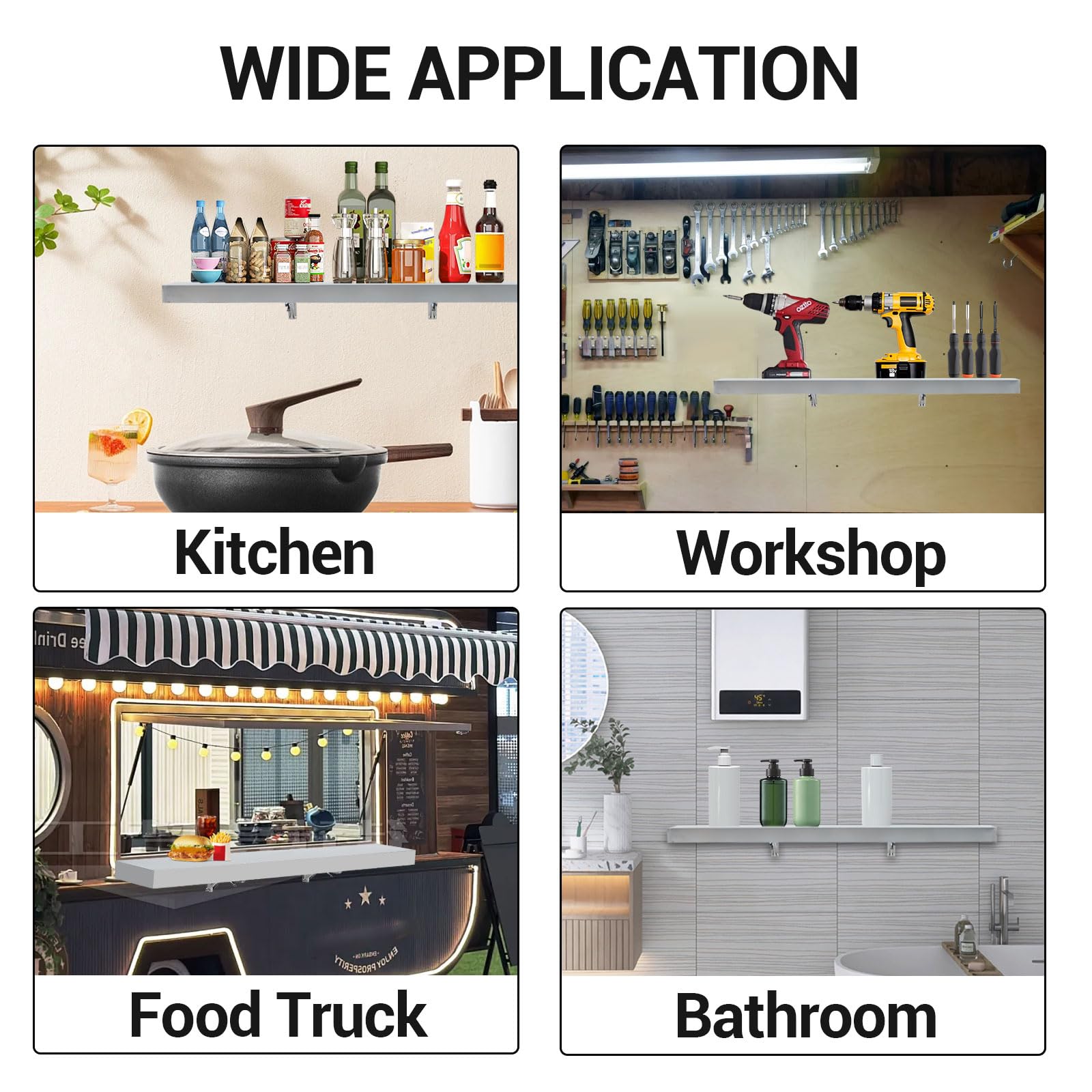 Garvee Concession Shelf 70 x 12x1.6inch - Stainless Steel Drop Down Folding Serving Food Shelf, Stand Serving for Concession Trailer Serving Window, for Food Truck, Grill Area, Restaurant, Garage